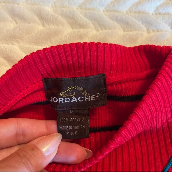 Jordache Vintage Women Red and Black Striped  sweater size Medium - Picture 3 of 8